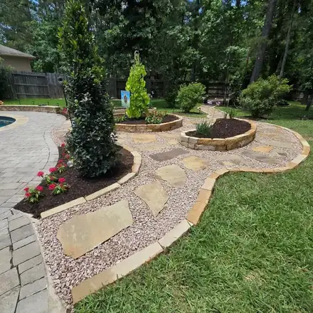 Flagstone patio with raised planter beds (photo 5 of 8)